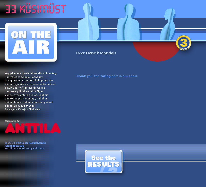 "33 Kusimust" Website Design